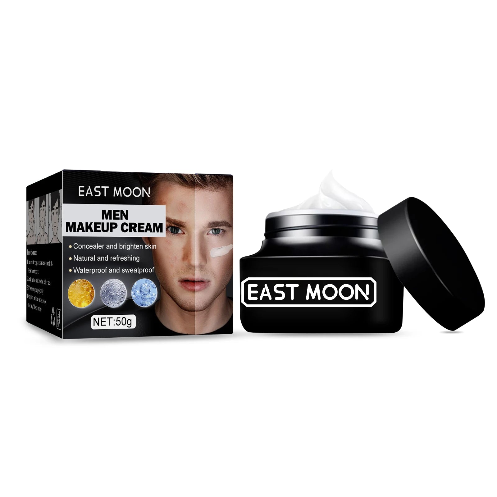 East Moon Conceal Whitening Tone-Up Cream Natural Refreshing Waterproof And Sweat-proof Concealer and Brighten Skin Men`s Makeup Cream