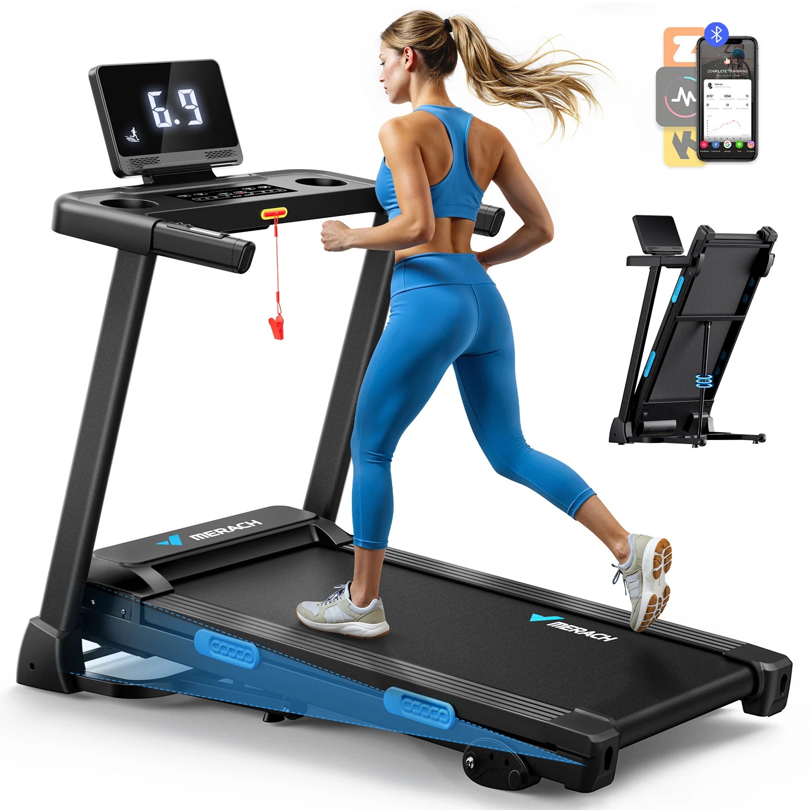 MERACH Foldable Treadmill T12 Incline Quiet Treadmills- Double Deck Technology 4 Silicone Shock Cushion Heart Rate Monitoring