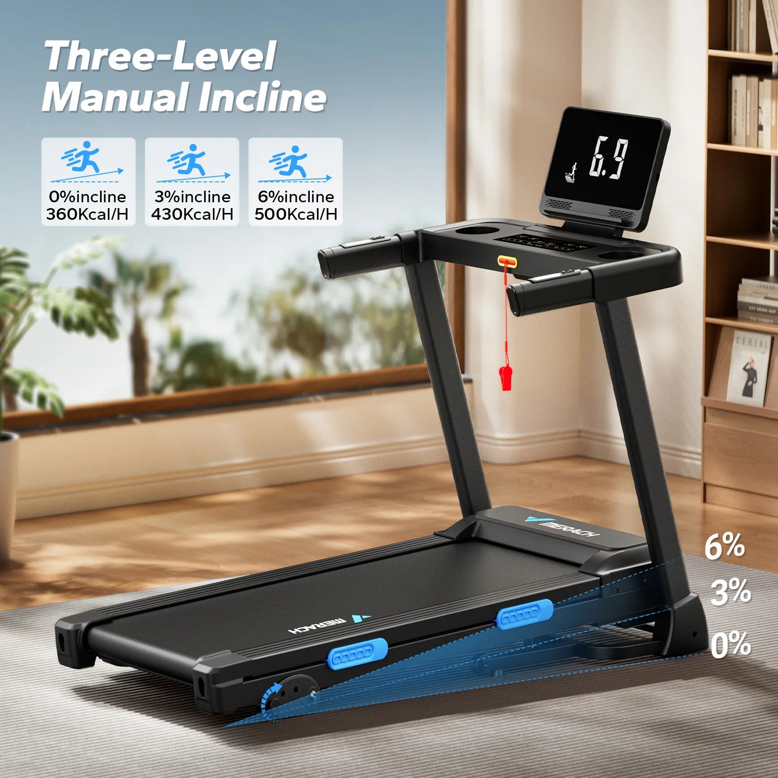 MERACH Foldable Treadmill T12 Incline Quiet Treadmills- Double Deck Technology 4 Silicone Shock Cushion Heart Rate Monitoring