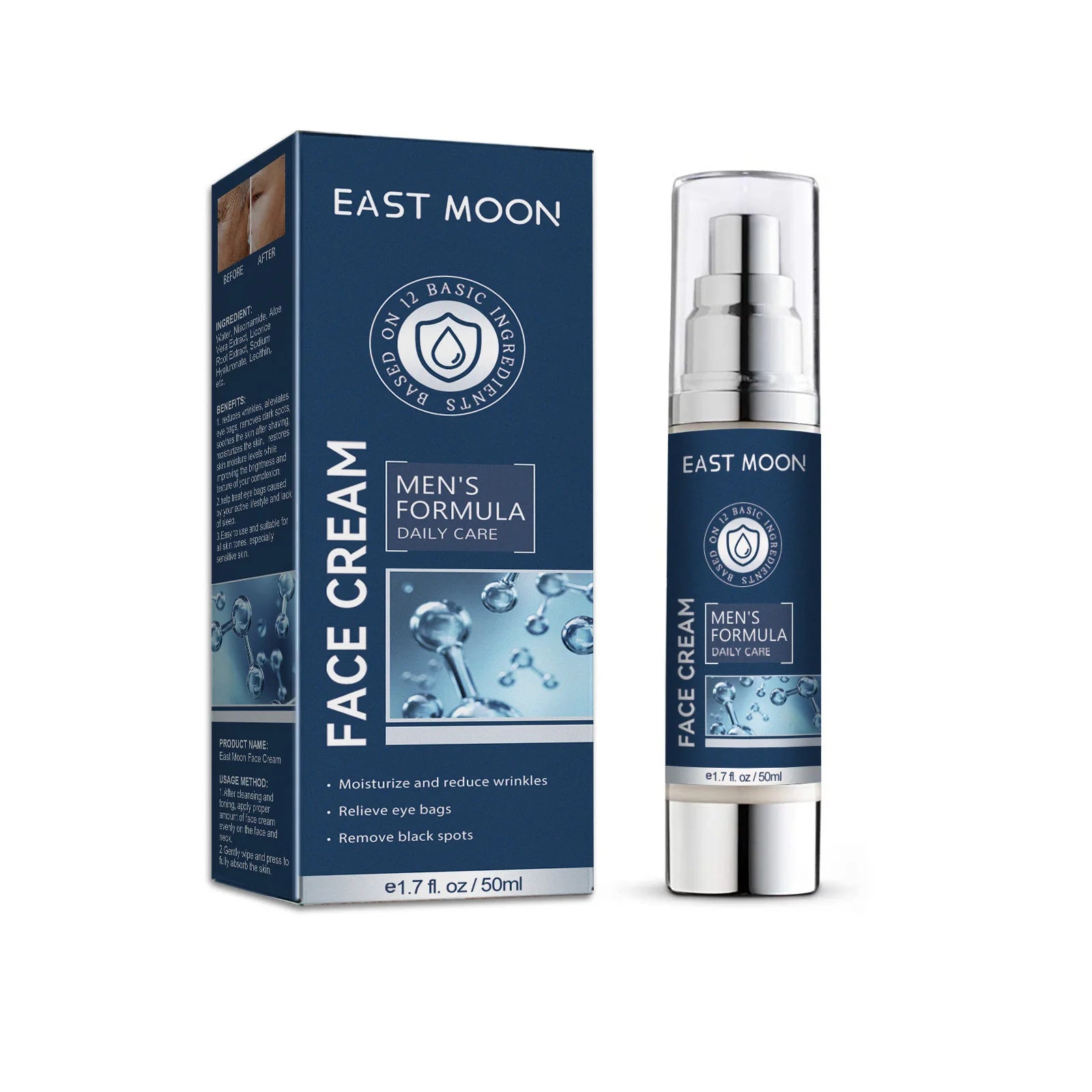 East Moon Men's Wrinkle Anti Aging Face Eye Cream- Adults Male Nature Skin Care Kit Moisturizing Whitening Facial Cream