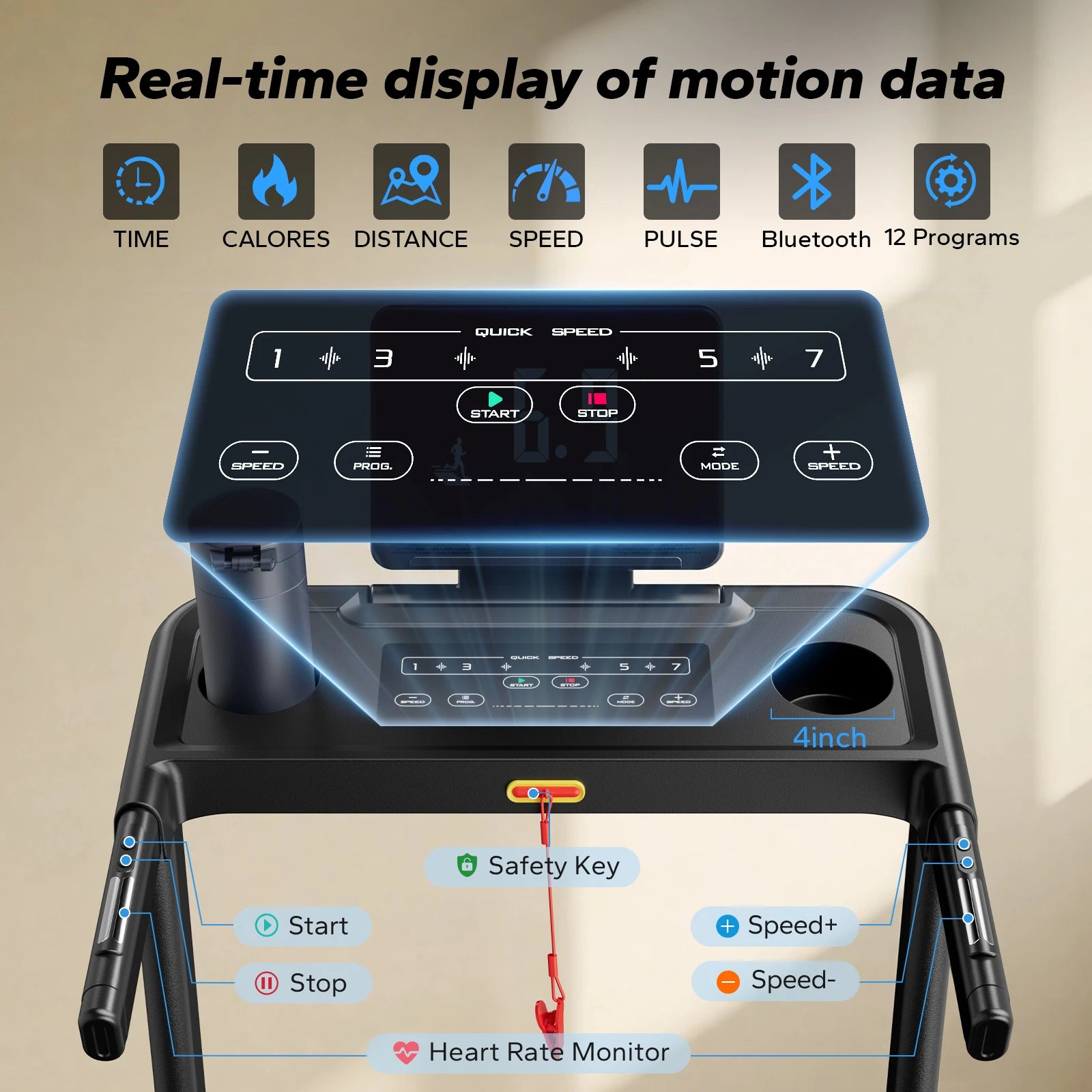 MERACH Foldable Treadmill T12 Incline Quiet Treadmills- Double Deck Technology 4 Silicone Shock Cushion Heart Rate Monitoring