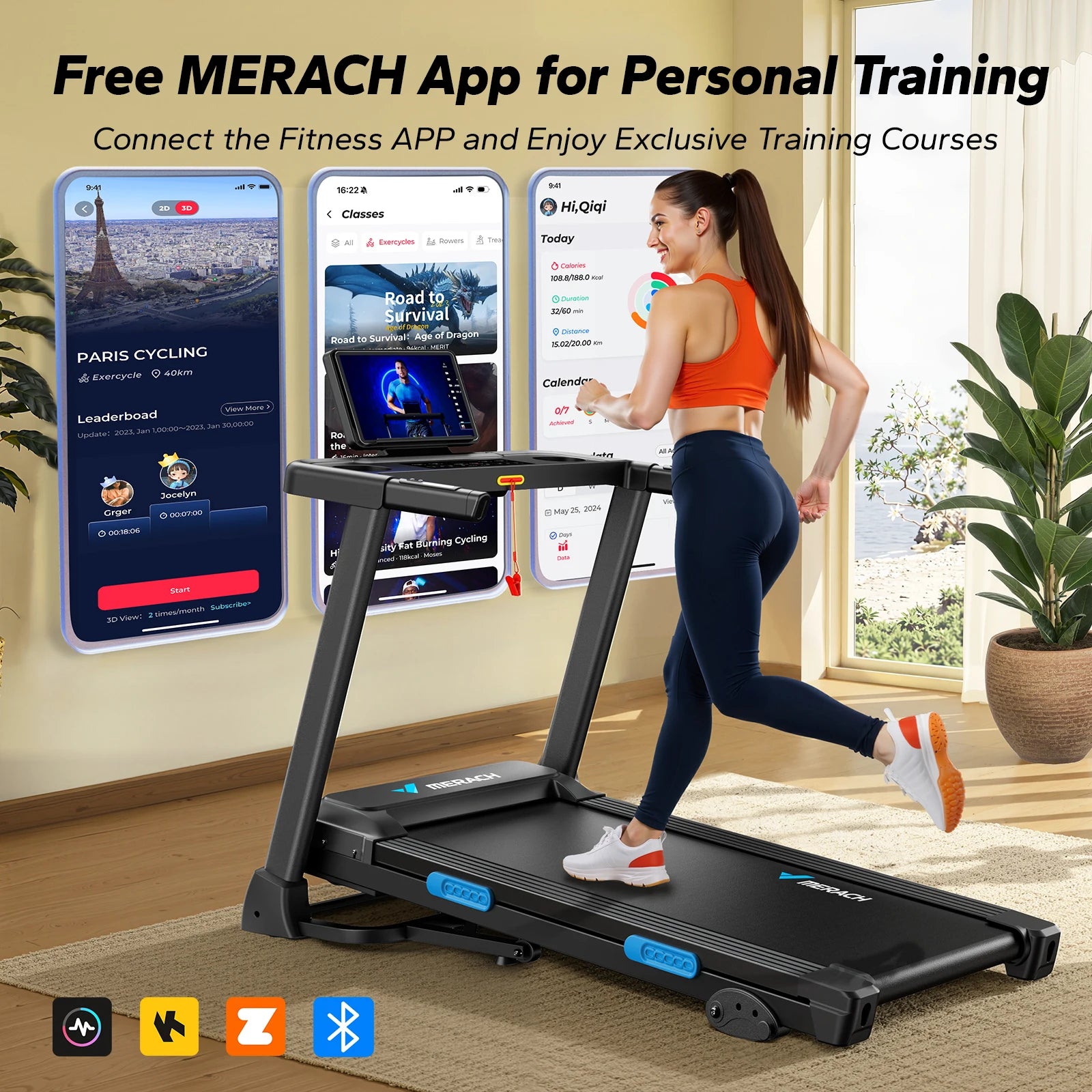 MERACH Foldable Treadmill T12 Incline Quiet Treadmills- Double Deck Technology 4 Silicone Shock Cushion Heart Rate Monitoring
