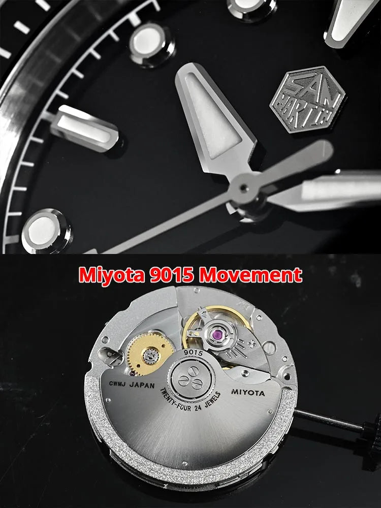 San Martin New SN0148 40mm Men's Luxury Diver Watch Miyota 9015- Enamel Dial Automatic Mechanical Wristwatch Waterproof 200m