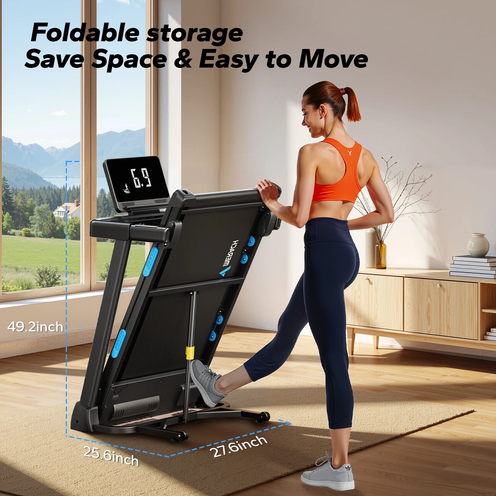MERACH Foldable Treadmill T12 Incline Quiet Treadmills- Double Deck Technology 4 Silicone Shock Cushion Heart Rate Monitoring