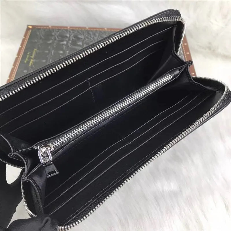 Exotic Genuine Alligator Paw Skin Men's Black Long Wallet- Authentic Real Crocodile Leather Large Card Purse Male Clutch Bag