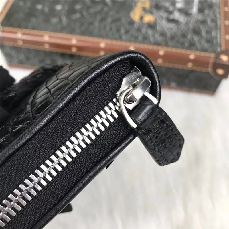 Exotic Genuine Alligator Paw Skin Men's Black Long Wallet- Authentic Real Crocodile Leather Large Card Purse Male Clutch Bag