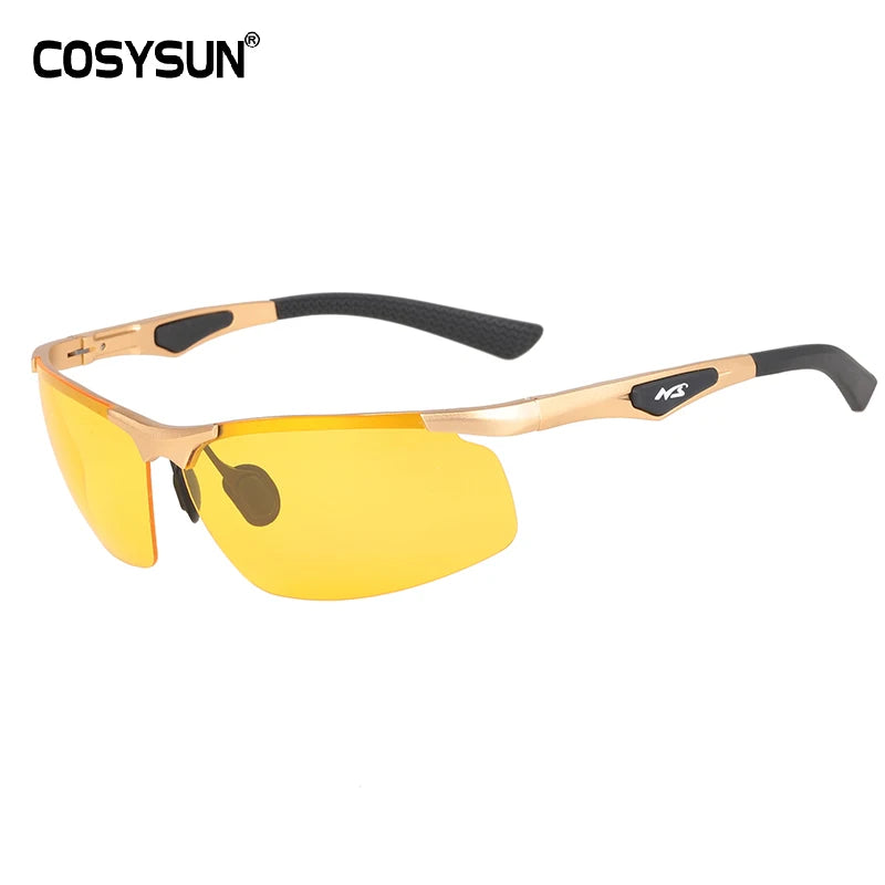 Cosysun Night Vision Driving Glasses -Men`s Night Driver Goggle Sunglasses for Night Vision with Lens Aluminum Alloy.