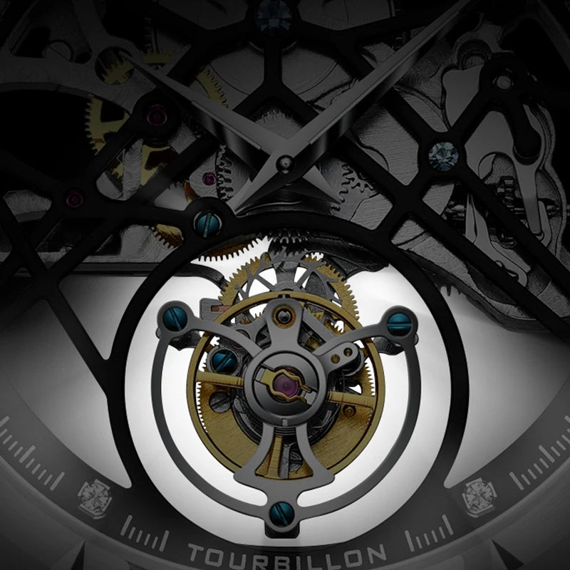 JINLERY Fashion Real Tourbillon Watch Luxury Skeleton Watches for Men- Wristwatch Male Clock- Relogio Masculino