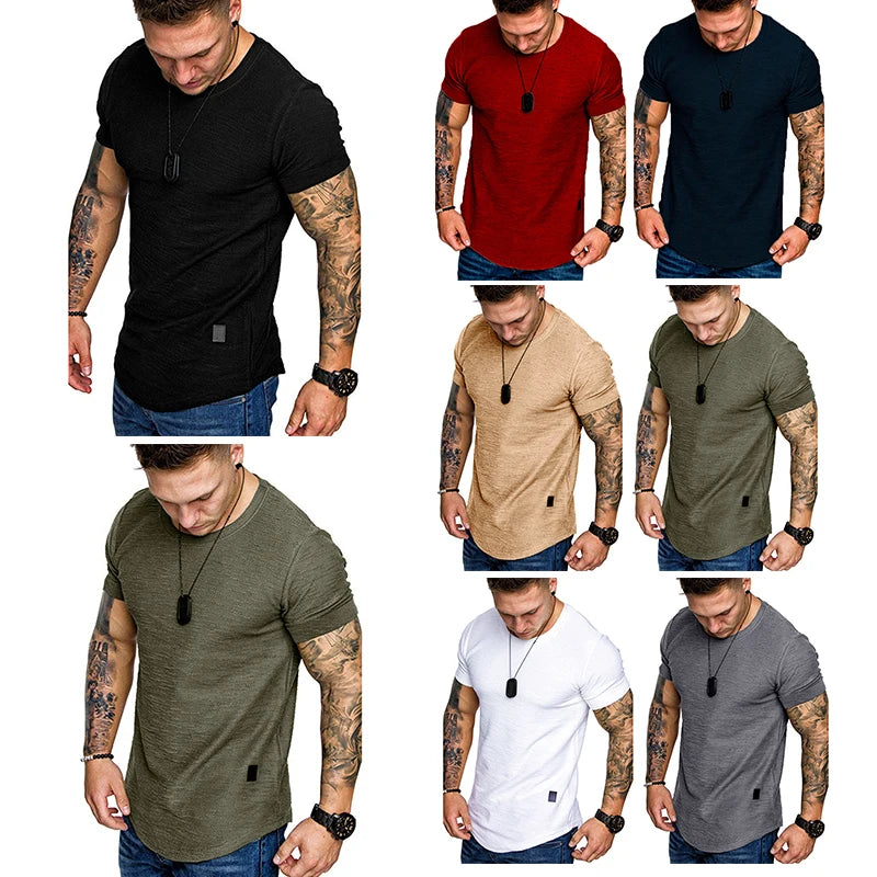 Men's Casual Fashion Solid O- Neck T-Shirt Bodybuilding Sports Running,  Fitness Short-Sleeve CrossFit Exercise Top