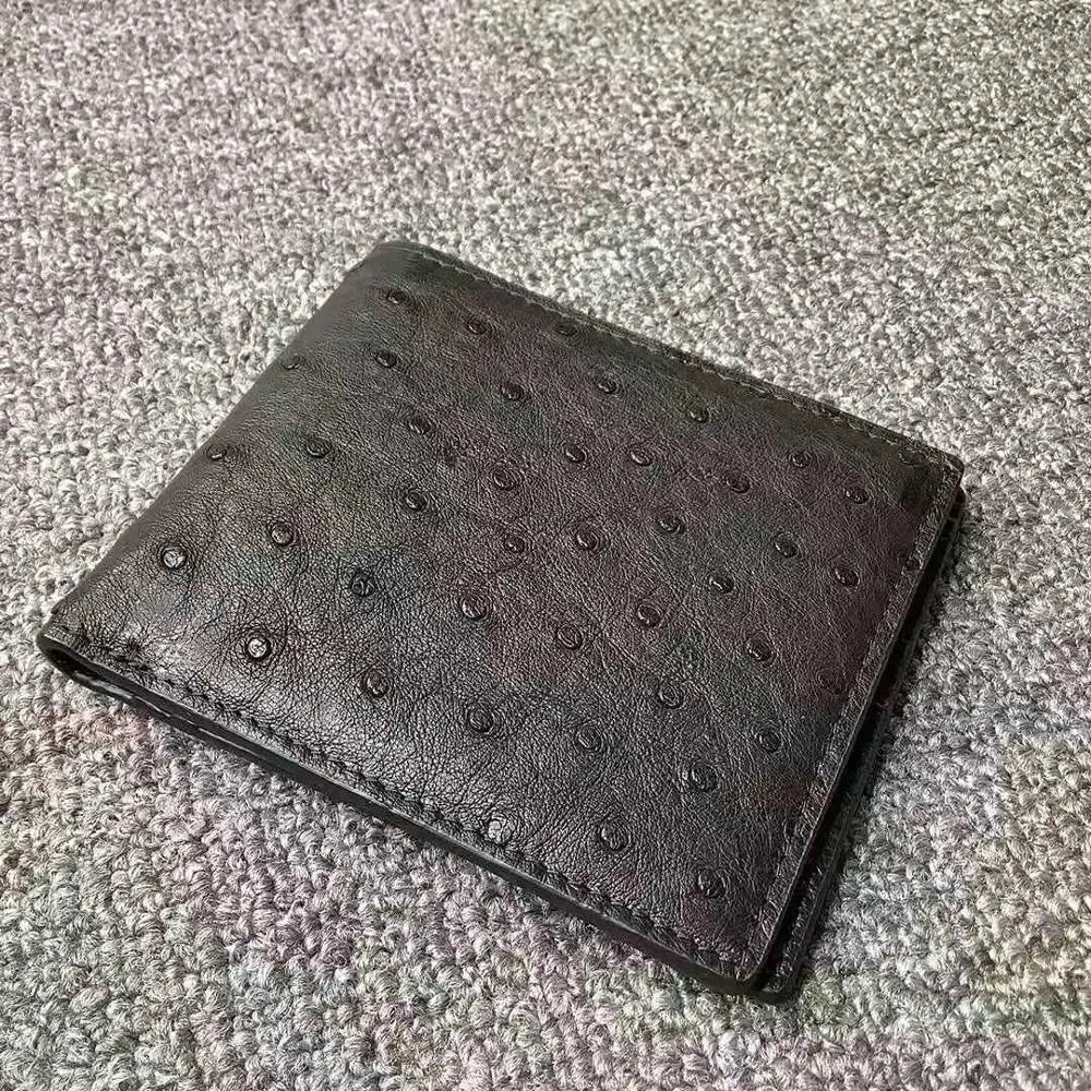 Anos Skin Real Genuine Ostrich Skin Men`s Wallet Purse Short Size Case, Bank Credit Card holder and Money Case Wallet -High End Quality
