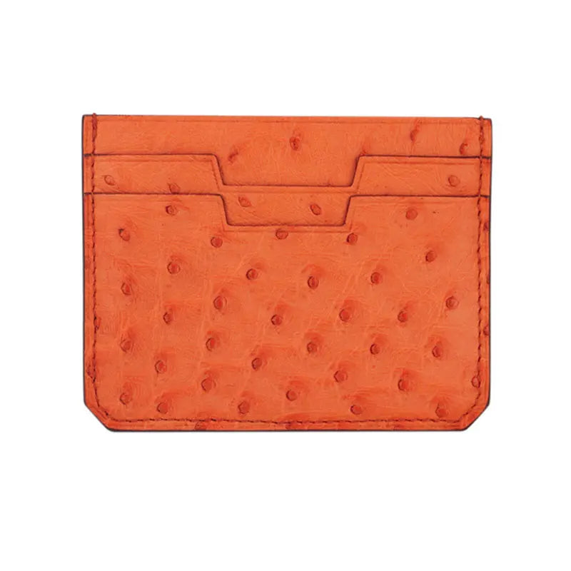 Unisex Genuine Ostrich Leather Card Holder Case- Ostrich Pattern ID Credit Wallet Holder Mini Small Thin Purse