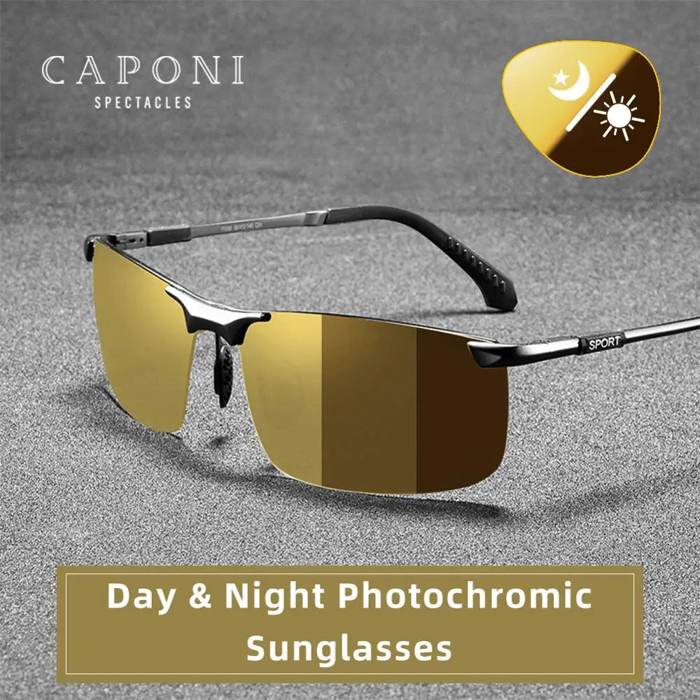 CAPONI Night Vision Sport Sunglasses- Photochromic Brown Sun Glasses For Men,  Oculos Yellow Driving Glasses gafas de sol BSYS3066