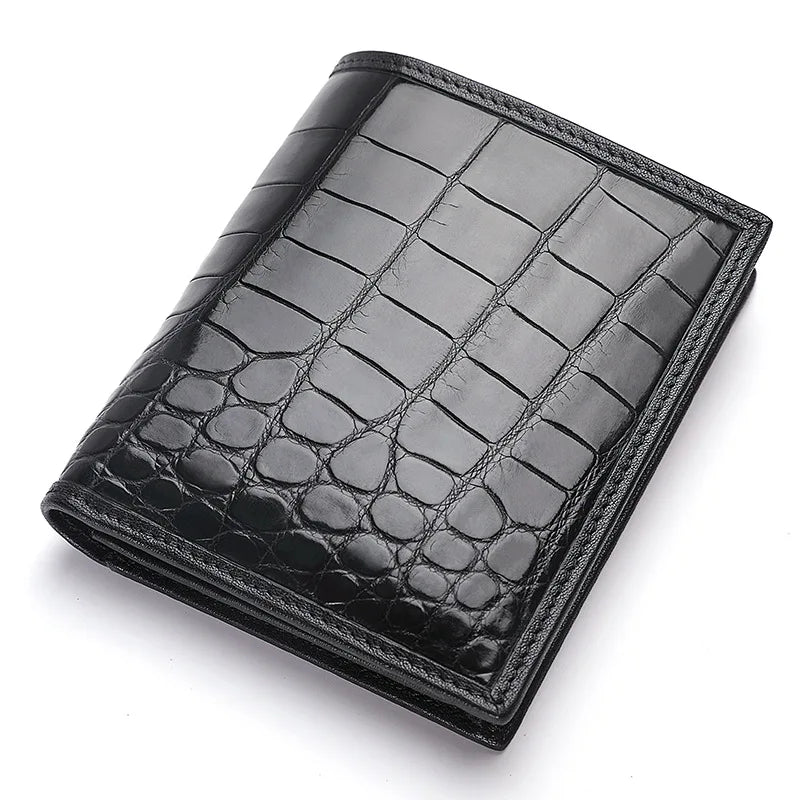 Authentic Real Crocodile Belly Skin Men's Short Purse- Small Card Holders Genuine Exotic Alligator Leather Male Bifold Wallet