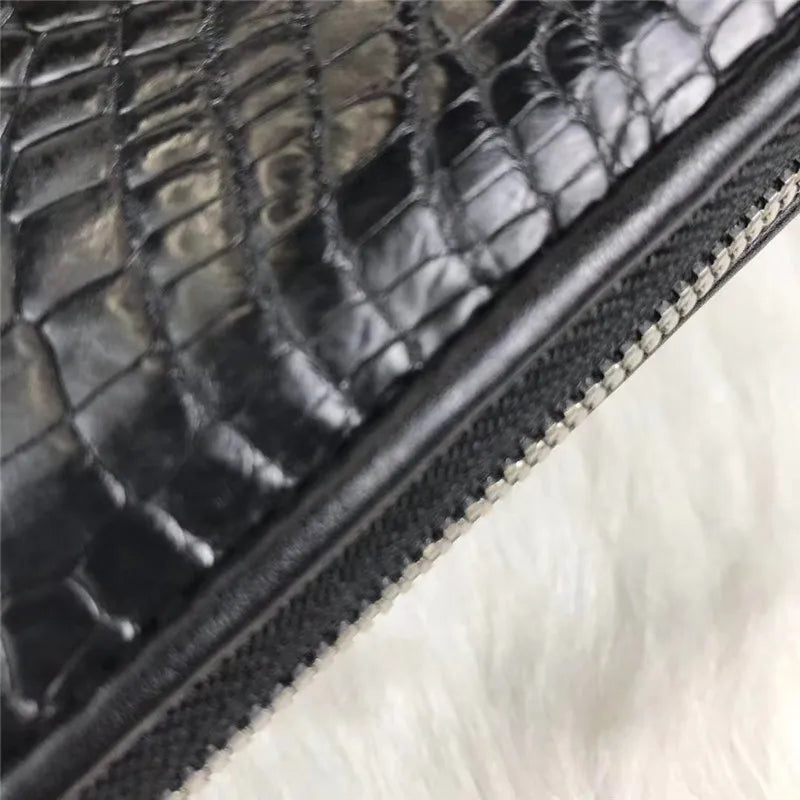 Exotic Genuine Alligator Paw Skin Men's Black Long Wallet- Authentic Real Crocodile Leather Large Card Purse Male Clutch Bag