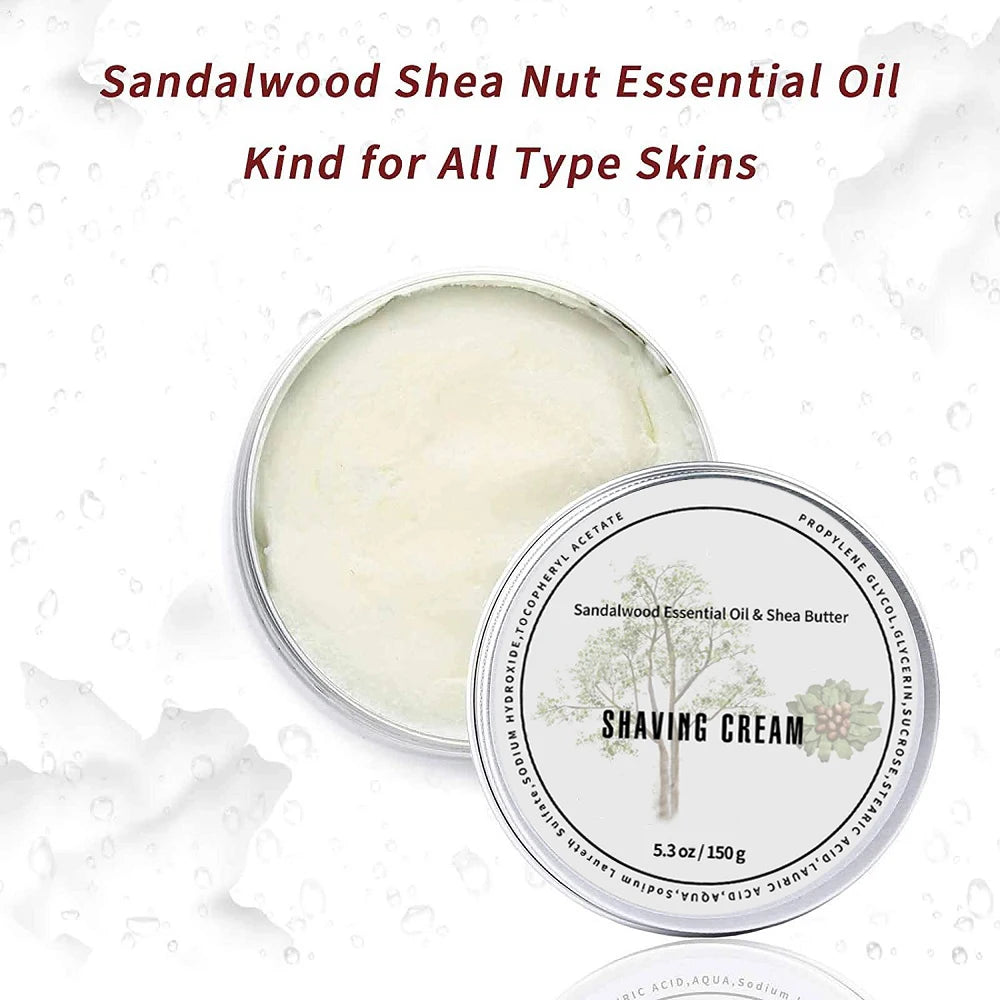 New 5.3OZ 150g Wet Lathering Shaving Body Sensitive Skin Cream for Men with Sandalwood Shea Nut Essential Oil