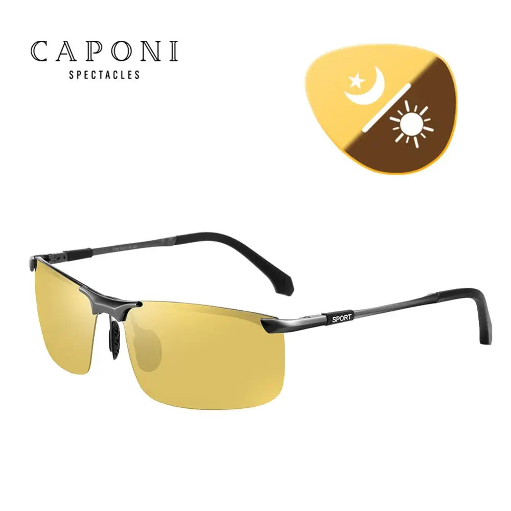 CAPONI Night Vision Sport Sunglasses- Photochromic Brown Sun Glasses For Men,  Oculos Yellow Driving Glasses gafas de sol BSYS3066
