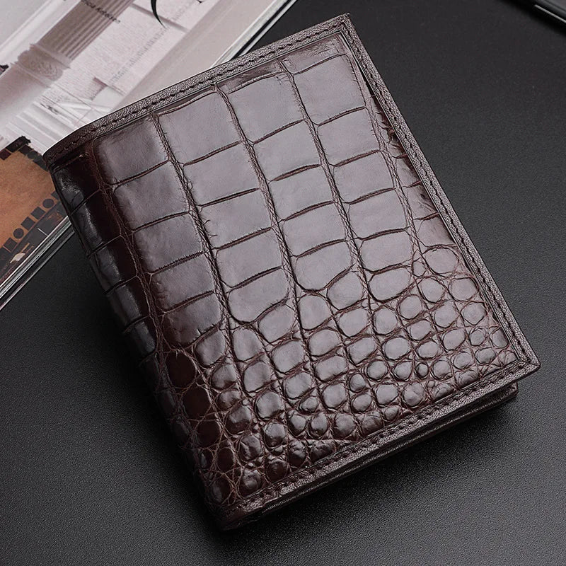 Authentic Real Crocodile Belly Skin Men's Short Purse- Small Card Holders Genuine Exotic Alligator Leather Male Bifold Wallet