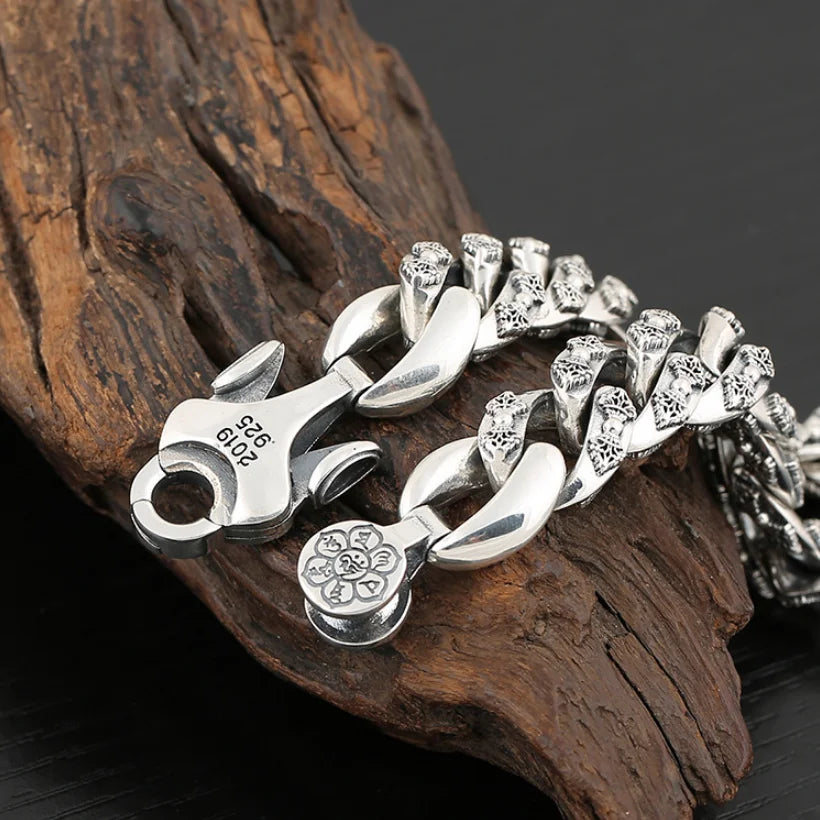 Gu Shi Jianq S925 Sterling Silver Retro domineering Vajra Buddhist Bracelet- Thai Silver Vintage fashion Men's Heavery Bracelet  Jewelry
