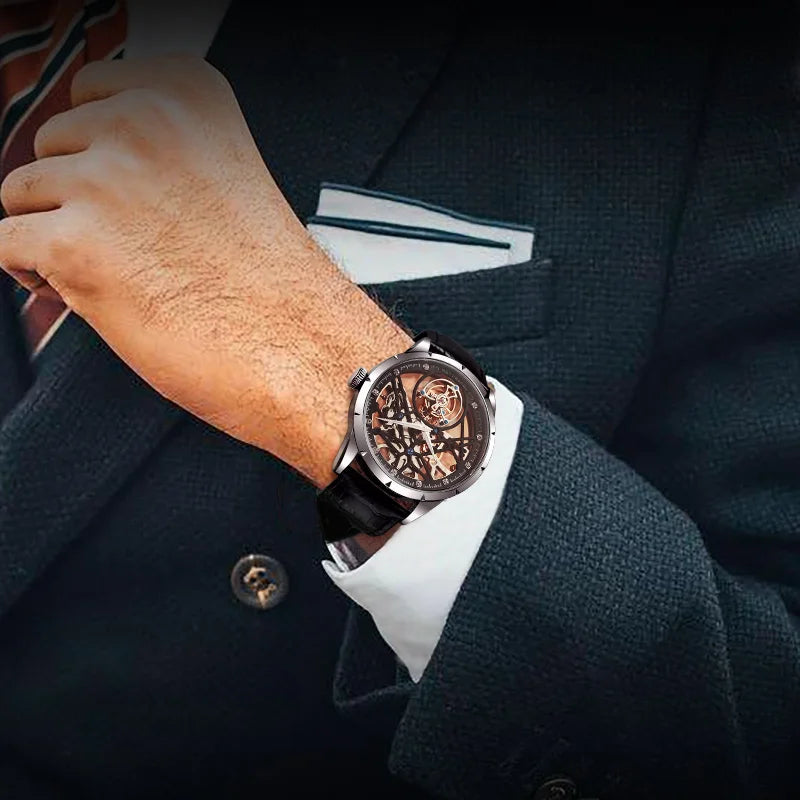 JINLERY Fashion Real Tourbillon Watch Luxury Skeleton Watches for Men- Wristwatch Male Clock- Relogio Masculino