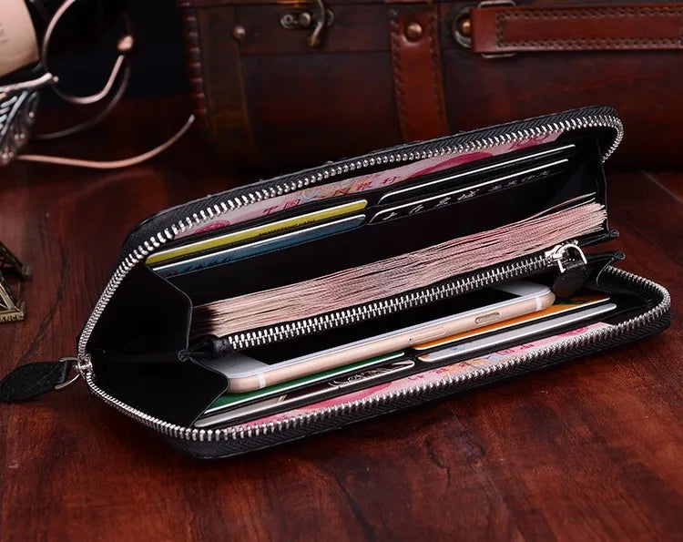 Anos Skin Luxury Quality 100% Genuine/Real Python Skin Leather Long Size Wallets and Purse for Men- Zipper closure Cash Holder.