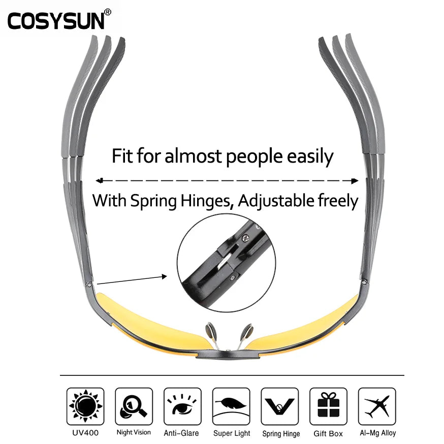 Cosysun Night Vision Driving Glasses -Men`s Night Driver Goggle Sunglasses for Night Vision with Lens Aluminum Alloy.