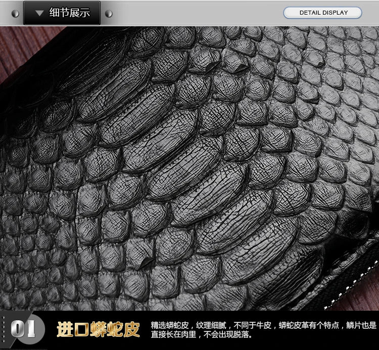 Anos Skin Luxury Quality 100% Genuine/Real Python Skin Leather Long Size Wallets and Purse for Men- Zipper closure Cash Holder.
