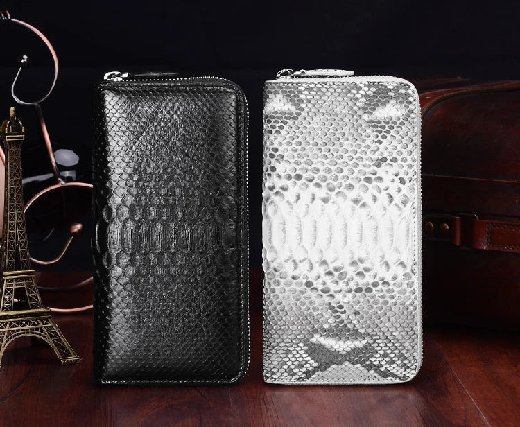 Anos Skin Luxury Quality 100% Genuine/Real Python Skin Leather Long Size Wallets and Purse for Men- Zipper closure Cash Holder.