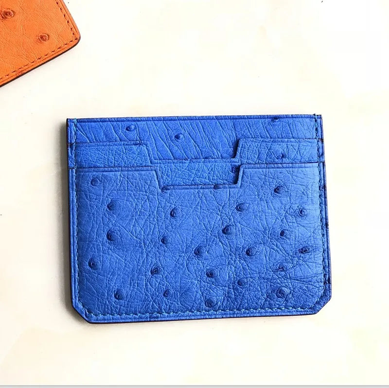 Unisex Genuine Ostrich Leather Card Holder Case- Ostrich Pattern ID Credit Wallet Holder Mini Small Thin Purse