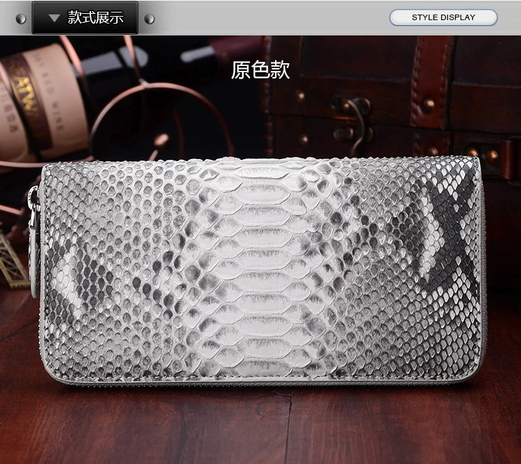 Anos Skin Luxury Quality 100% Genuine/Real Python Skin Leather Long Size Wallets and Purse for Men- Zipper closure Cash Holder.