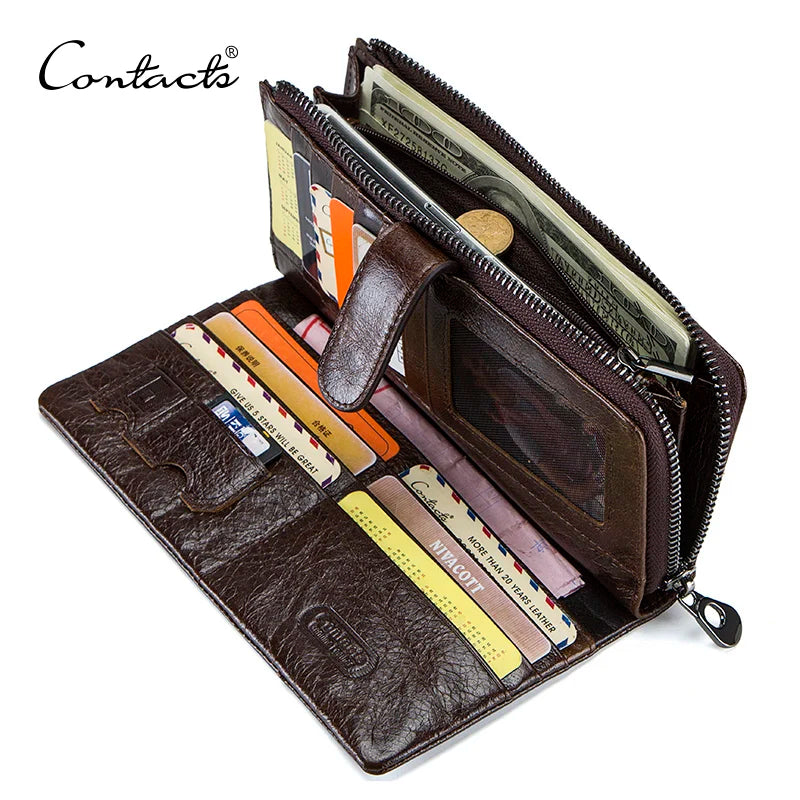 CONTACT'S Leather Long Men`s Quality Clutch Bag Wallets with Design Credit Card Holder and Coin Pockets
