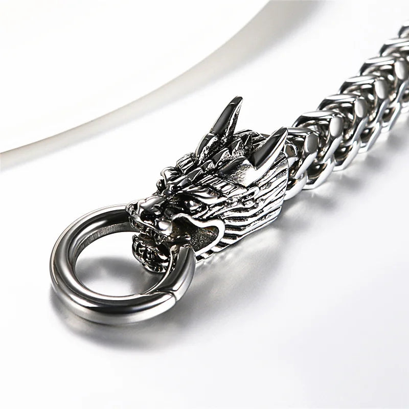Boniskiss Viking Gothic Heavy Double Dragon Head Men's Stainless Steel Punk Chain Link