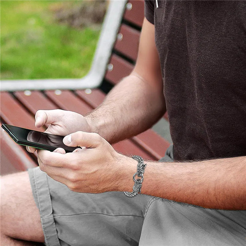 Boniskiss Viking Gothic Heavy Double Dragon Head Men's Stainless Steel Punk Chain Link