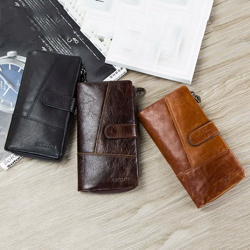 CONTACT'S Leather Long Men`s Quality Clutch Bag Wallets with Design Credit Card Holder and Coin Pockets
