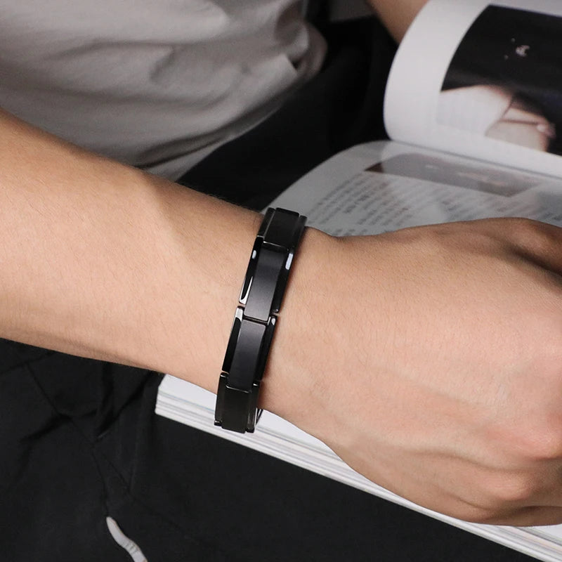 12mm Width Black Plating Tungsten Carbide Bracelet for Men- Jewelry Matte Finished Inlay Magnetic Stone, Customized
