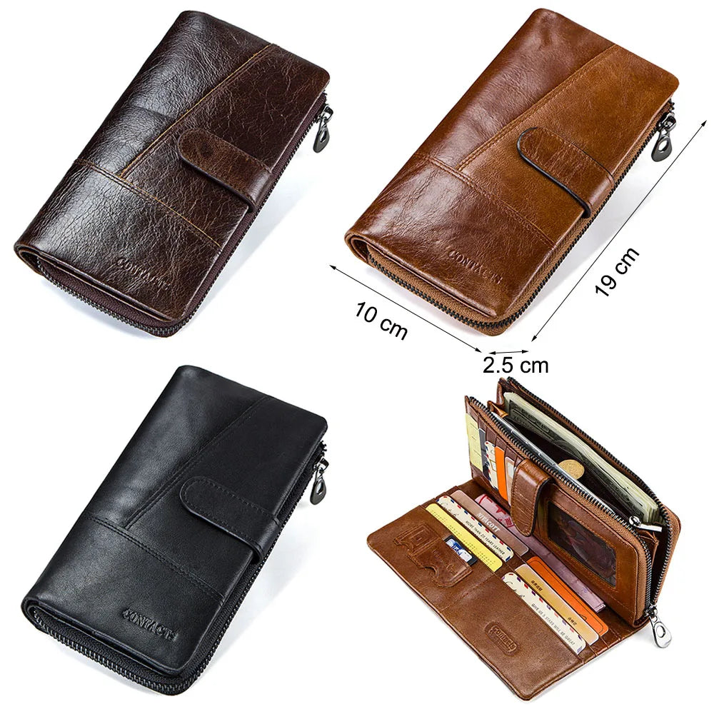 CONTACT'S Leather Long Men`s Quality Clutch Bag Wallets with Design Credit Card Holder and Coin Pockets