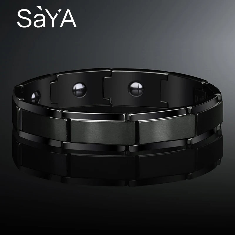 12mm Width Black Plating Tungsten Carbide Bracelet for Men- Jewelry Matte Finished Inlay Magnetic Stone, Customized