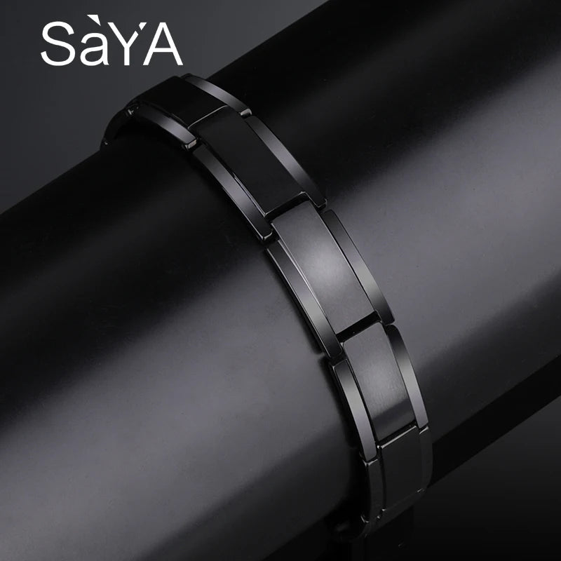 12mm Width Black Plating Tungsten Carbide Bracelet for Men- Jewelry Matte Finished Inlay Magnetic Stone, Customized