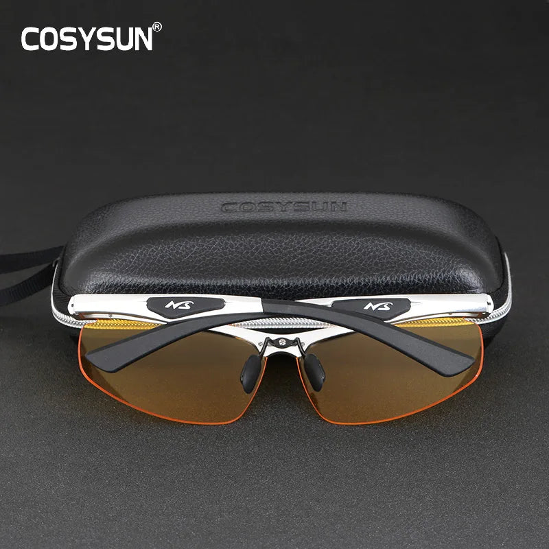 Cosysun Night Vision Driving Glasses -Men`s Night Driver Goggle Sunglasses for Night Vision with Lens Aluminum Alloy.