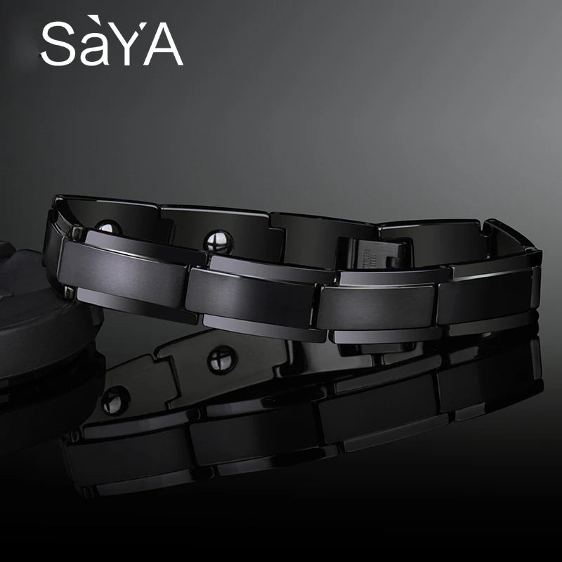 12mm Width Black Plating Tungsten Carbide Bracelet for Men- Jewelry Matte Finished Inlay Magnetic Stone, Customized