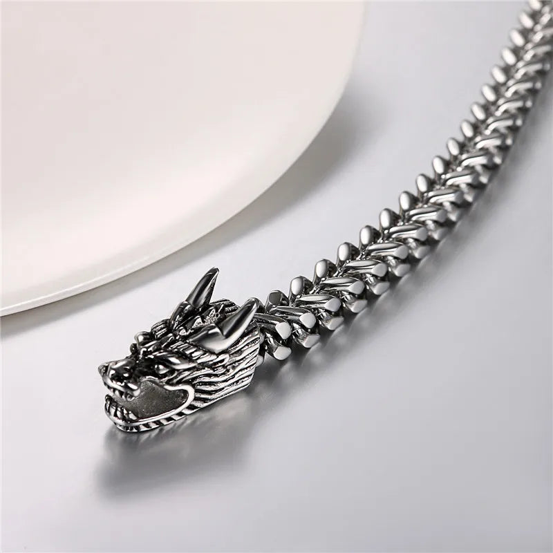 Boniskiss Viking Gothic Heavy Double Dragon Head Men's Stainless Steel Punk Chain Link