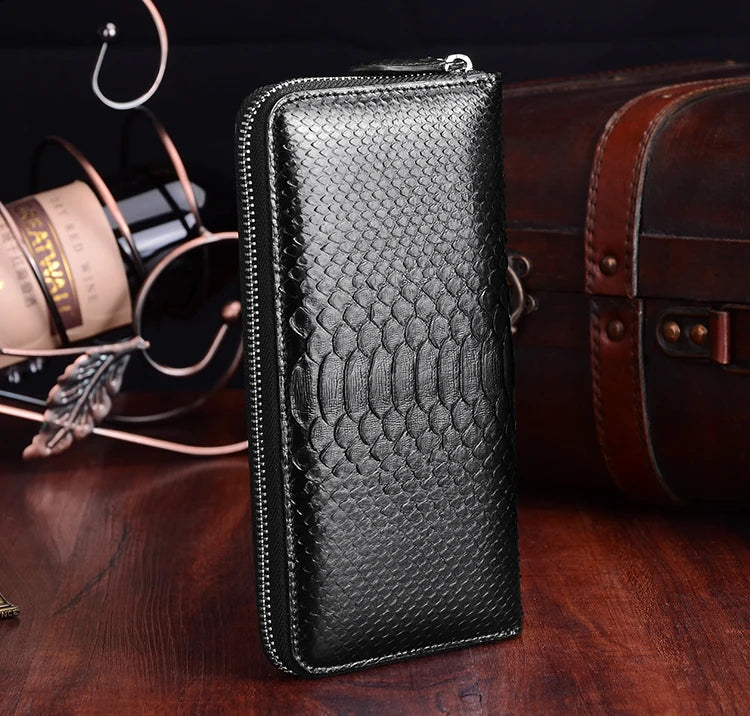 Anos Skin Luxury Quality 100% Genuine/Real Python Skin Leather Long Size Wallets and Purse for Men- Zipper closure Cash Holder.