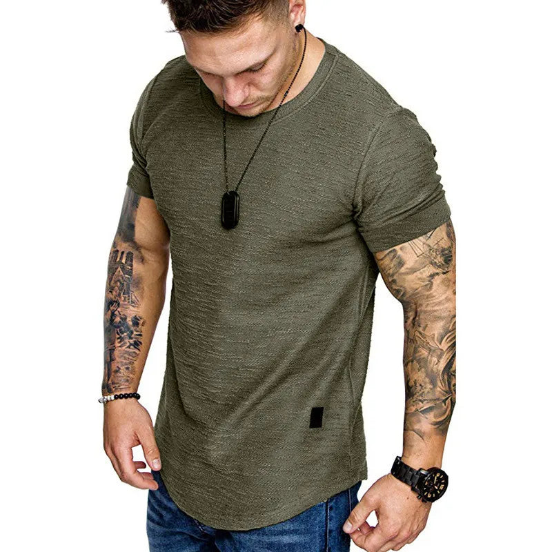 Men's Casual Fashion Solid O- Neck T-Shirt Bodybuilding Sports Running,  Fitness Short-Sleeve CrossFit Exercise Top
