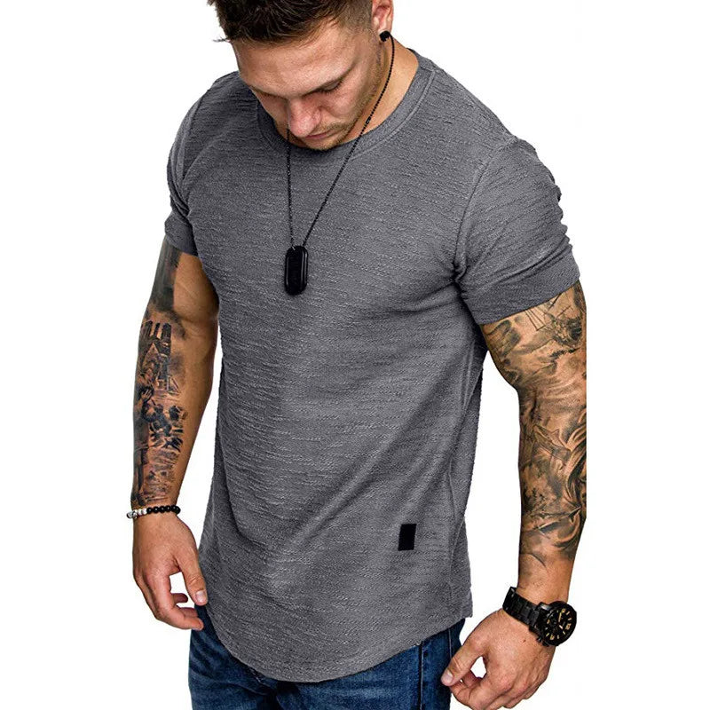 Men's Casual Fashion Solid O- Neck T-Shirt Bodybuilding Sports Running,  Fitness Short-Sleeve CrossFit Exercise Top