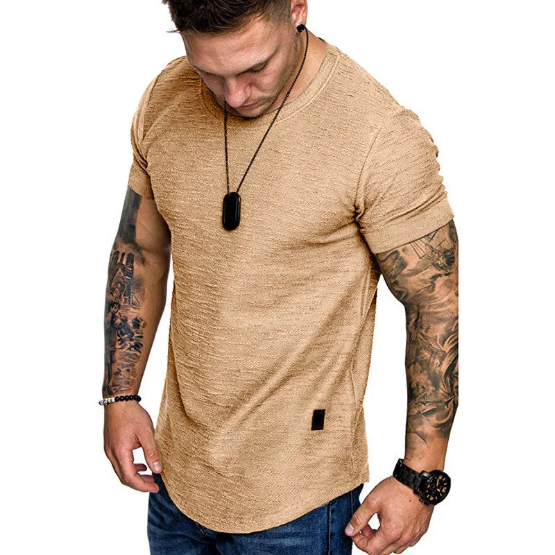 Men's Casual Fashion Solid O- Neck T-Shirt Bodybuilding Sports Running,  Fitness Short-Sleeve CrossFit Exercise Top