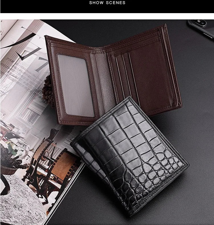 Authentic Real Crocodile Belly Skin Men's Short Purse- Small Card Holders Genuine Exotic Alligator Leather Male Bifold Wallet