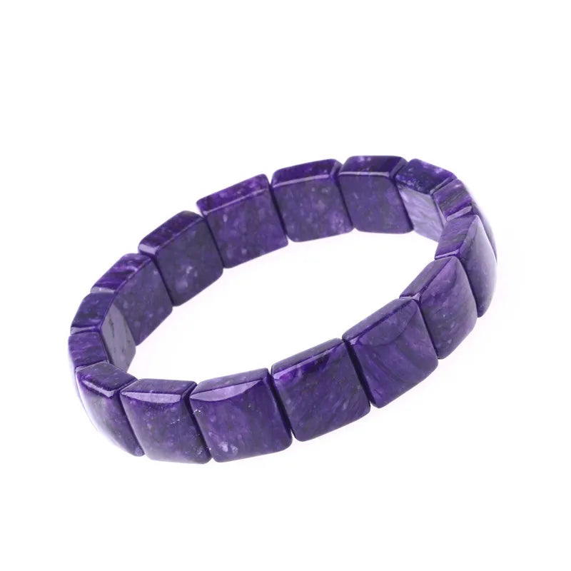 Muko Gems Natural Purple Charoite Unisex Rectangle Beads Bracelet Jewelry 12x12mm- Purple Charoite Healing Stone AAAA