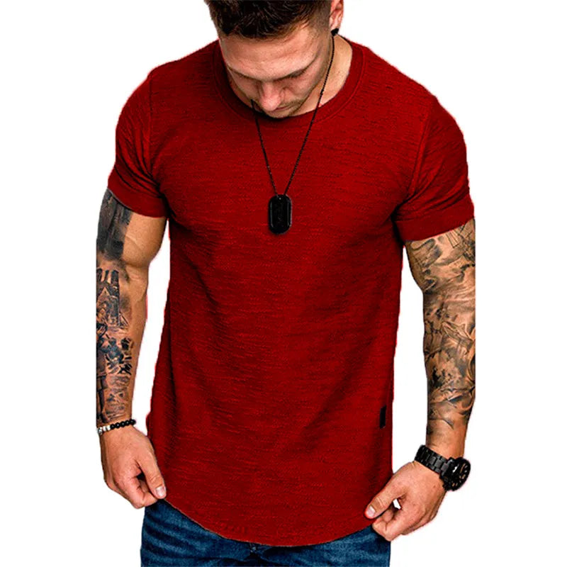 Men's Casual Fashion Solid O- Neck T-Shirt Bodybuilding Sports Running,  Fitness Short-Sleeve CrossFit Exercise Top