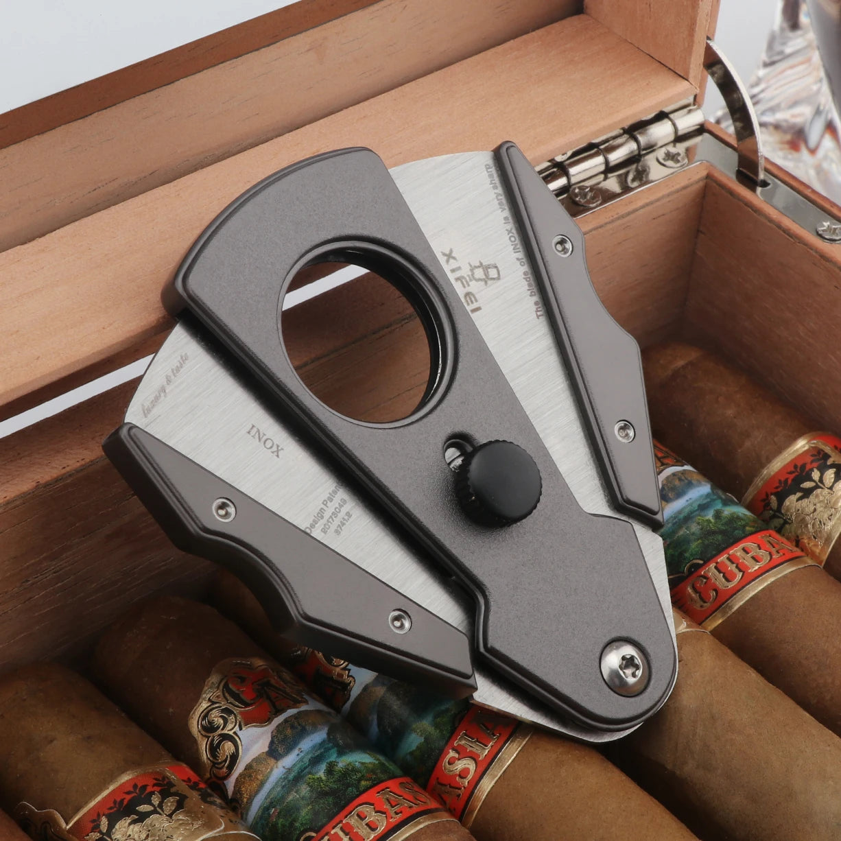 Xifei Stainless Steel Cigar Cutter With Gift Box & Leather Case with Dual Blades