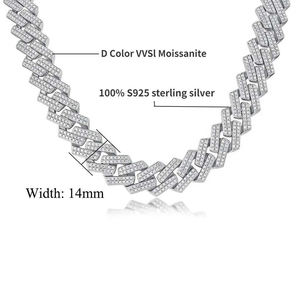 14mm Full Moissanite Cuban Link Necklace Bracelet GRA Certified 100% 925 Sterling Silver Hip Hop Cuban Jewelry for Men