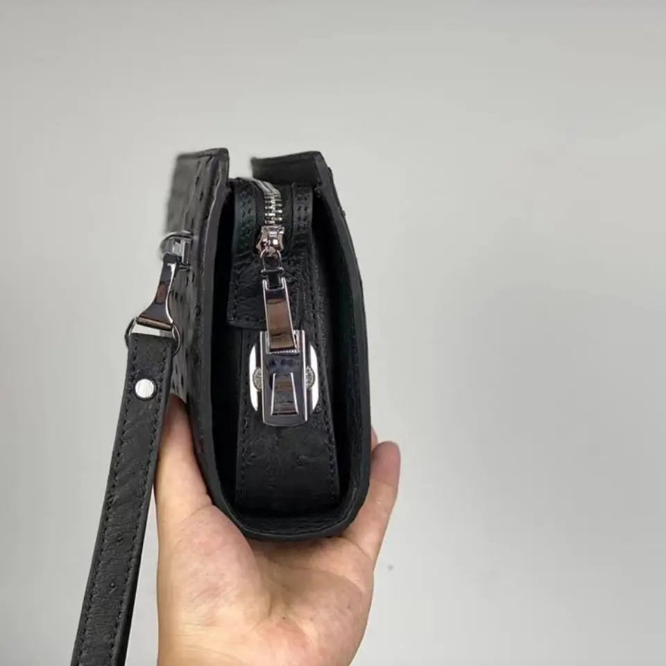 New Fashion Business Men's Clutches Ostrich Skin Wallet- Real Leather Long Organizer Wallet Men Brand Luxury Card Holder Purse